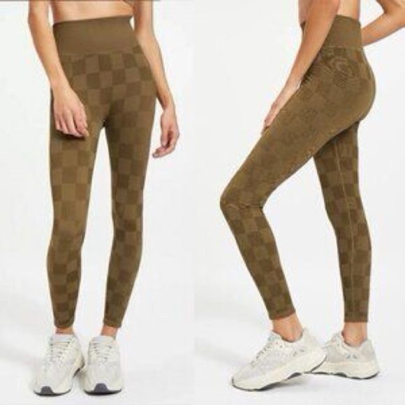 Women's Checker Mid Rise Leggings in olive - Picture 1 of 7